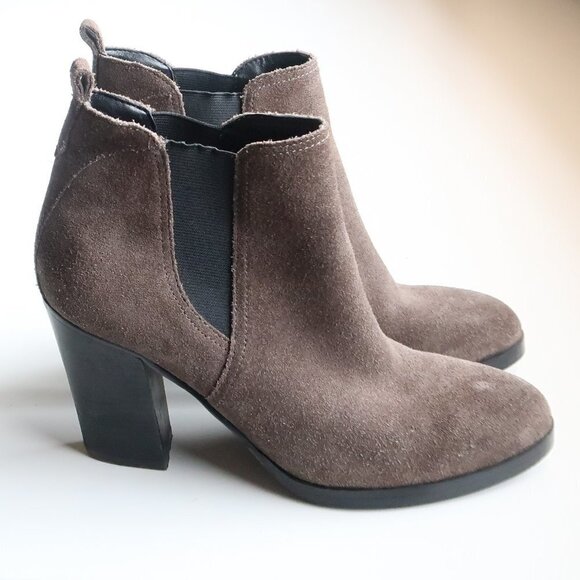Marc Fisher Taupe Suede Leather Block Heel Ankle Boots / Booties - Picture 2 of 15